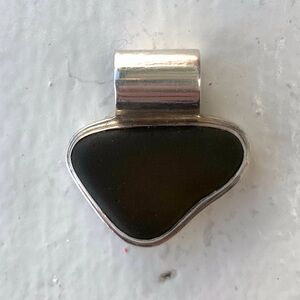 Sterling silver taupe sea glass pendant